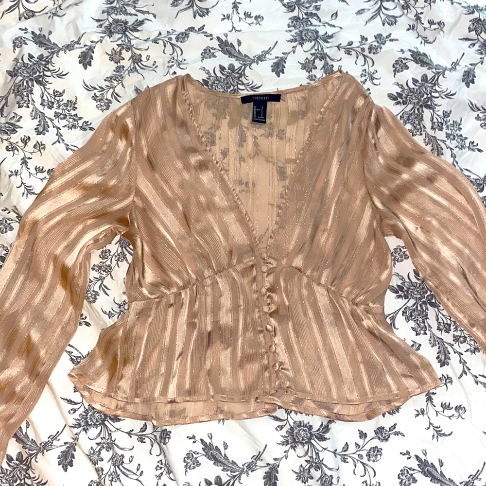 Forever 21 Gold/Cream Pin Stripe Going Out Top